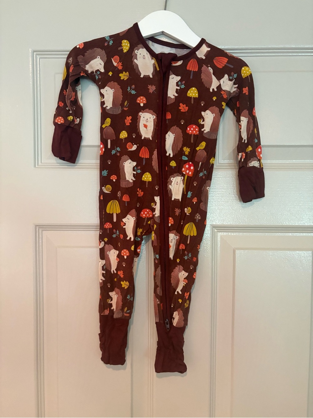 Little Sleepies Brown Hedgehog & Mushroom Footed One-Piece Pajama